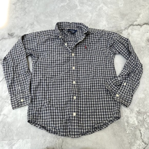 Ralph Lauren Boys Size Small S (8)‎ Blue White Plaid Button Down - Picture 1 of 5